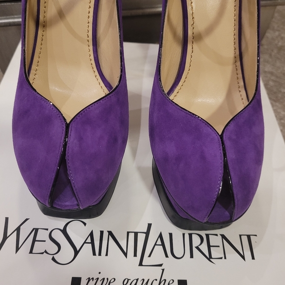 YVES SAINT LAUTENT (YSL) Tribute Pump, Kid Suede, Viola, Size 37 Women's - Picture 6 of 14